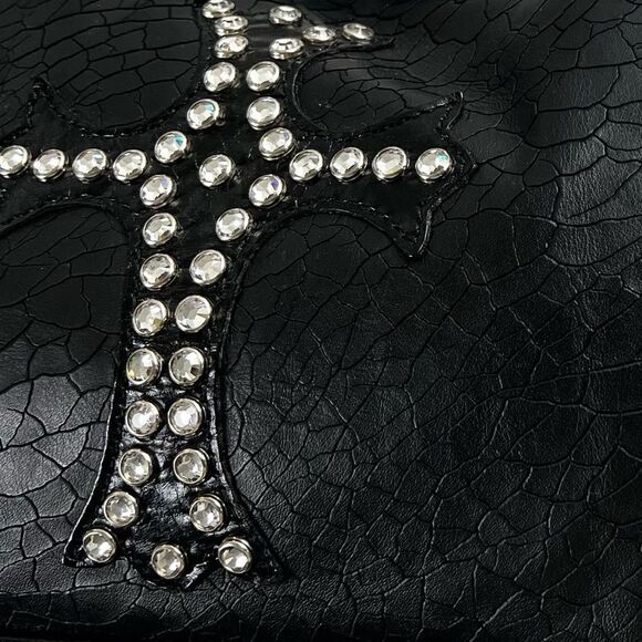 Raviani Black Leather Swarovski Crystal & Rivets Shoulder Bag - Picture 13 of 13